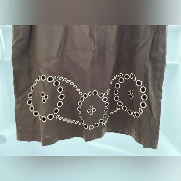 SAAC MIZRAH Brown Eyelet Linen Knee length Dress Size 10 - Picture 16 of 16